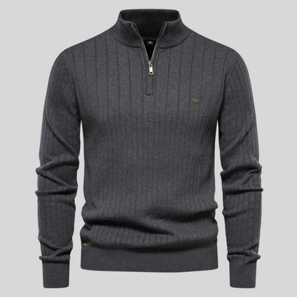 Men's Quarter-Zip Sweater for Fall and Winter Everyday Wear Dark Gray