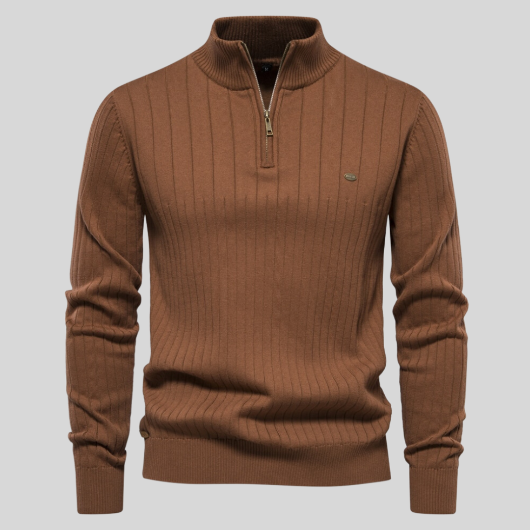 Men's Quarter-Zip Sweater for Fall and Winter Everyday Wear Brown