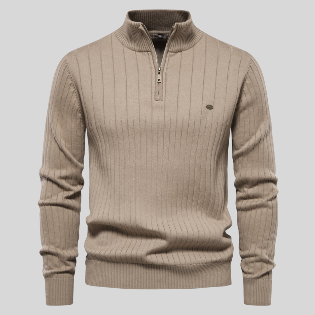 Men's Quarter-Zip Sweater for Fall and Winter Everyday Wear Khaki