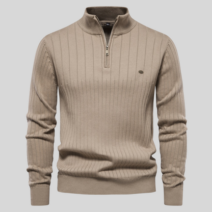 Men's Quarter-Zip Sweater for Fall and Winter Everyday Wear Khaki