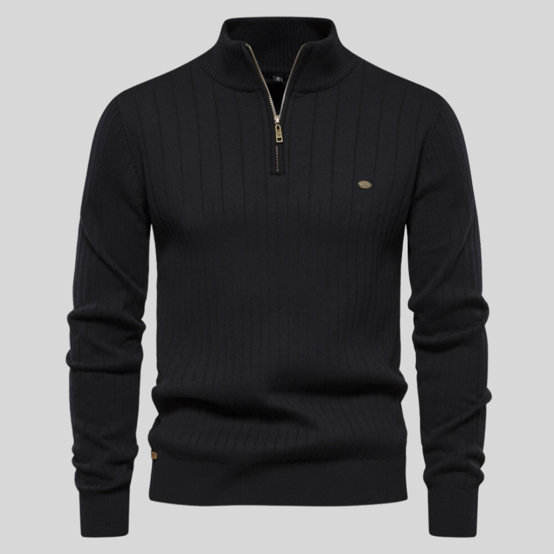 Men's Quarter-Zip Sweater for Fall and Winter Everyday Wear Black