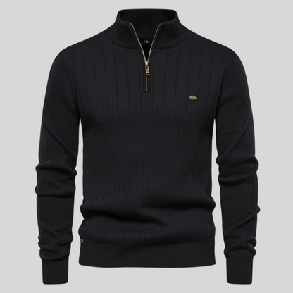 Men's Quarter-Zip Sweater for Fall and Winter Everyday Wear Black