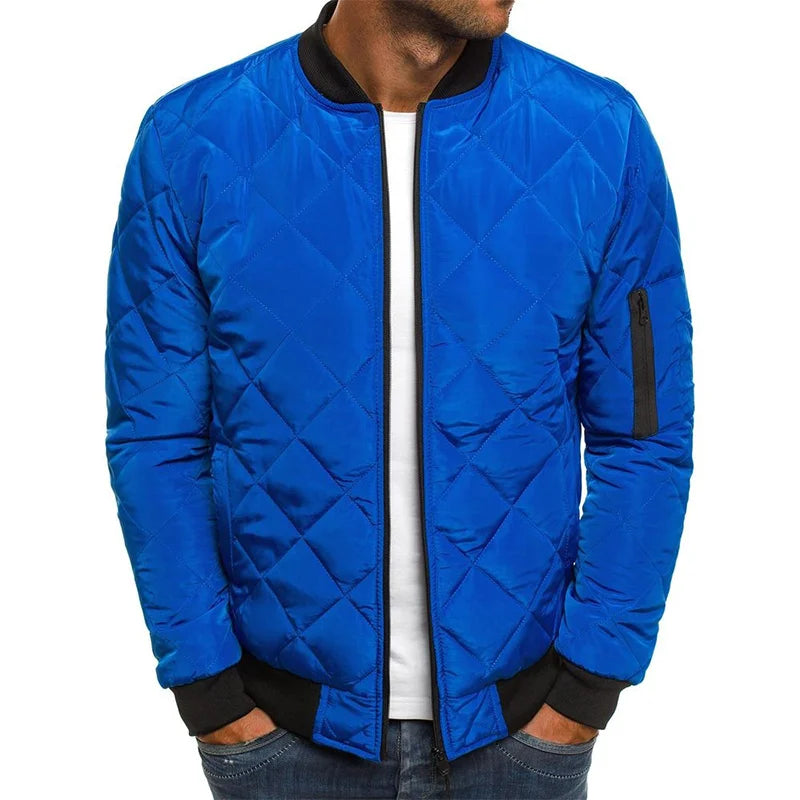 Men's Quilted Bomber Jacket for Fall and Winter Everyday Wear Blue