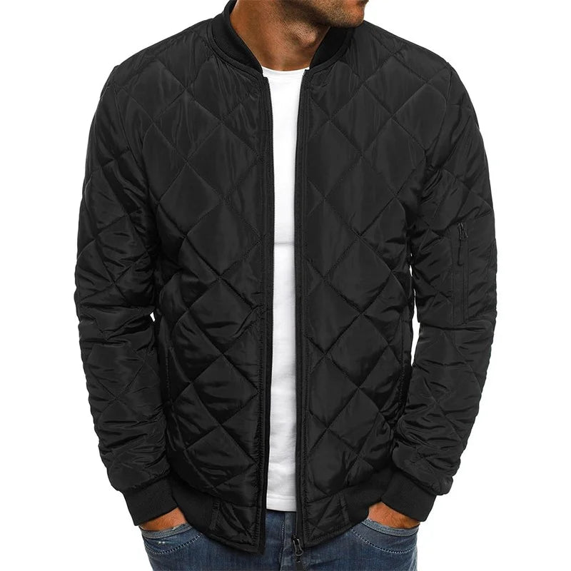Men's Quilted Bomber Jacket for Fall and Winter Everyday Wear Black