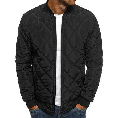 Men's Quilted Bomber Jacket for Fall and Winter Everyday Wear Black
