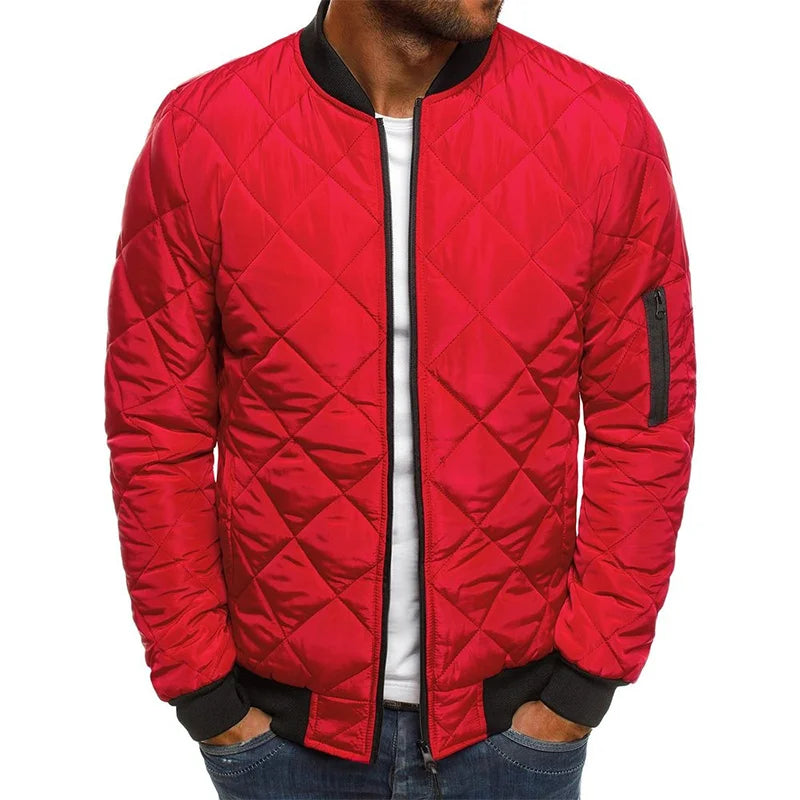 Men's Quilted Bomber Jacket for Fall and Winter Everyday Wear Red