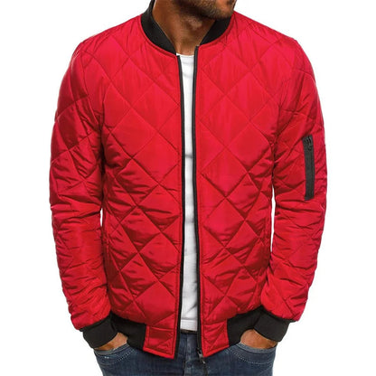 Men's Quilted Bomber Jacket for Fall and Winter Everyday Wear Red
