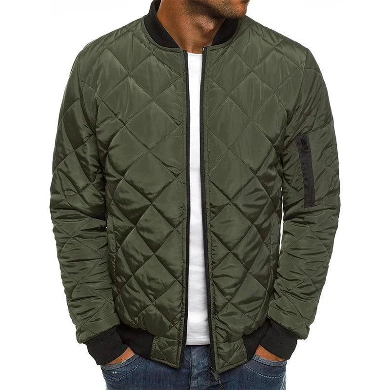 Men's Quilted Bomber Jacket for Fall and Winter Everyday Wear Army Green