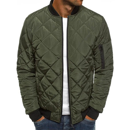 Men's Quilted Bomber Jacket for Fall and Winter Everyday Wear Army Green