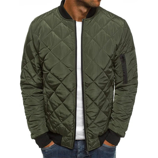 Men's Quilted Bomber Jacket for Fall and Winter Everyday Wear Army Green