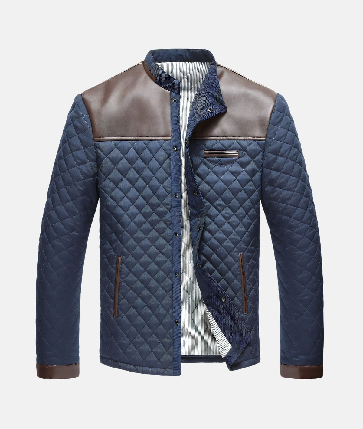 Men's Quilted Button-Down Jacket for Fall and Winter Everyday Wear Navy Blue