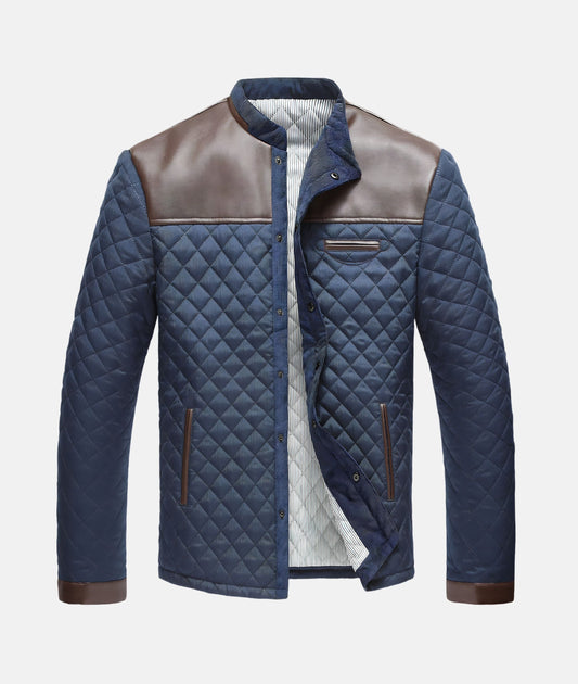 Men's Quilted Button-Down Jacket for Fall and Winter Everyday Wear Navy Blue