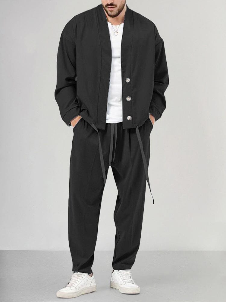 Men's Relaxed Fit 2-Piece Casual Outfit Set for Daily Use Black