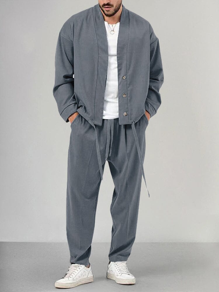 Men's Relaxed Fit 2-Piece Casual Outfit Set for Daily Use Gray