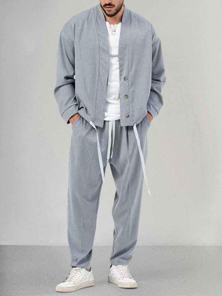 Men's Relaxed Fit 2-Piece Casual Outfit Set for Daily Use Light Gray