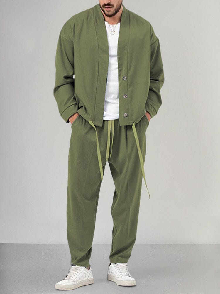 Men's Relaxed Fit 2-Piece Casual Outfit Set for Daily Use Green