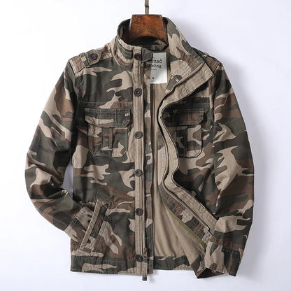 Men's Vintage Style Denim Cargo Jacket for Daily Use Warm Sand Camo