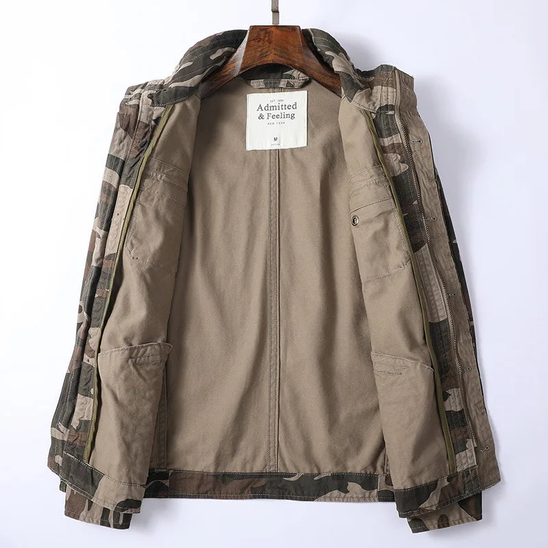 Men's Vintage Style Denim Cargo Jacket for Daily Use Warm
