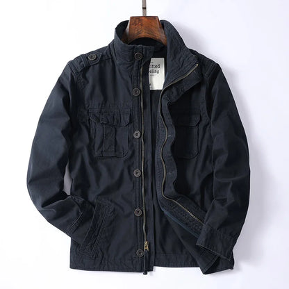 Men's Vintage Style Denim Cargo Jacket for Daily Use Warm Navy Blue
