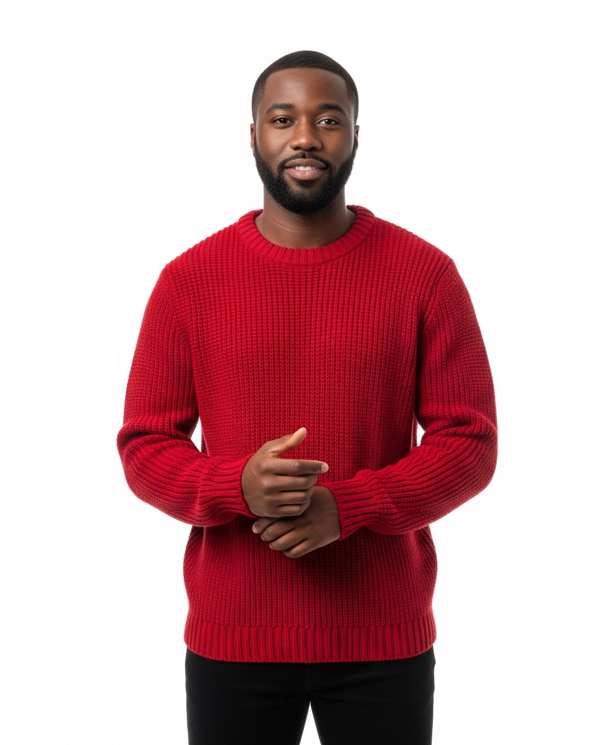 Men's Ribbed Crew Neck Pullover Sweater for Daily Use Warm Red