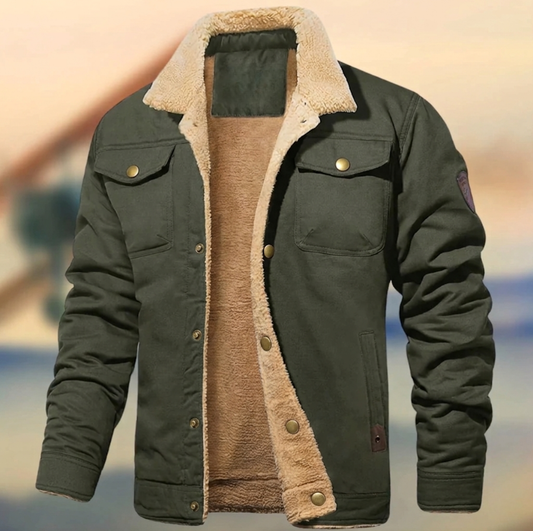 Men's Sherpa Collar Button-Down Jacket for Daily Use Warm Army Green