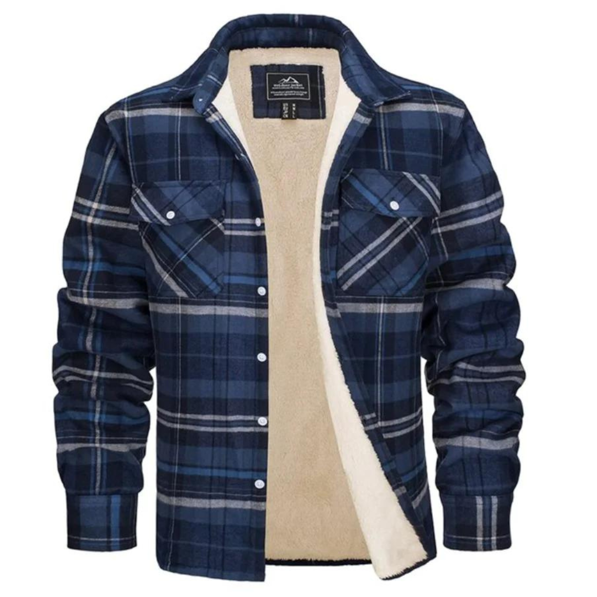 Men's Sherpa Lined Plaid Jacket for Fall and Winter Everyday Wear Blue-gray