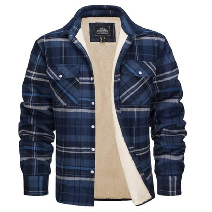 Men's Sherpa Lined Plaid Jacket for Fall and Winter Everyday Wear Blue-gray