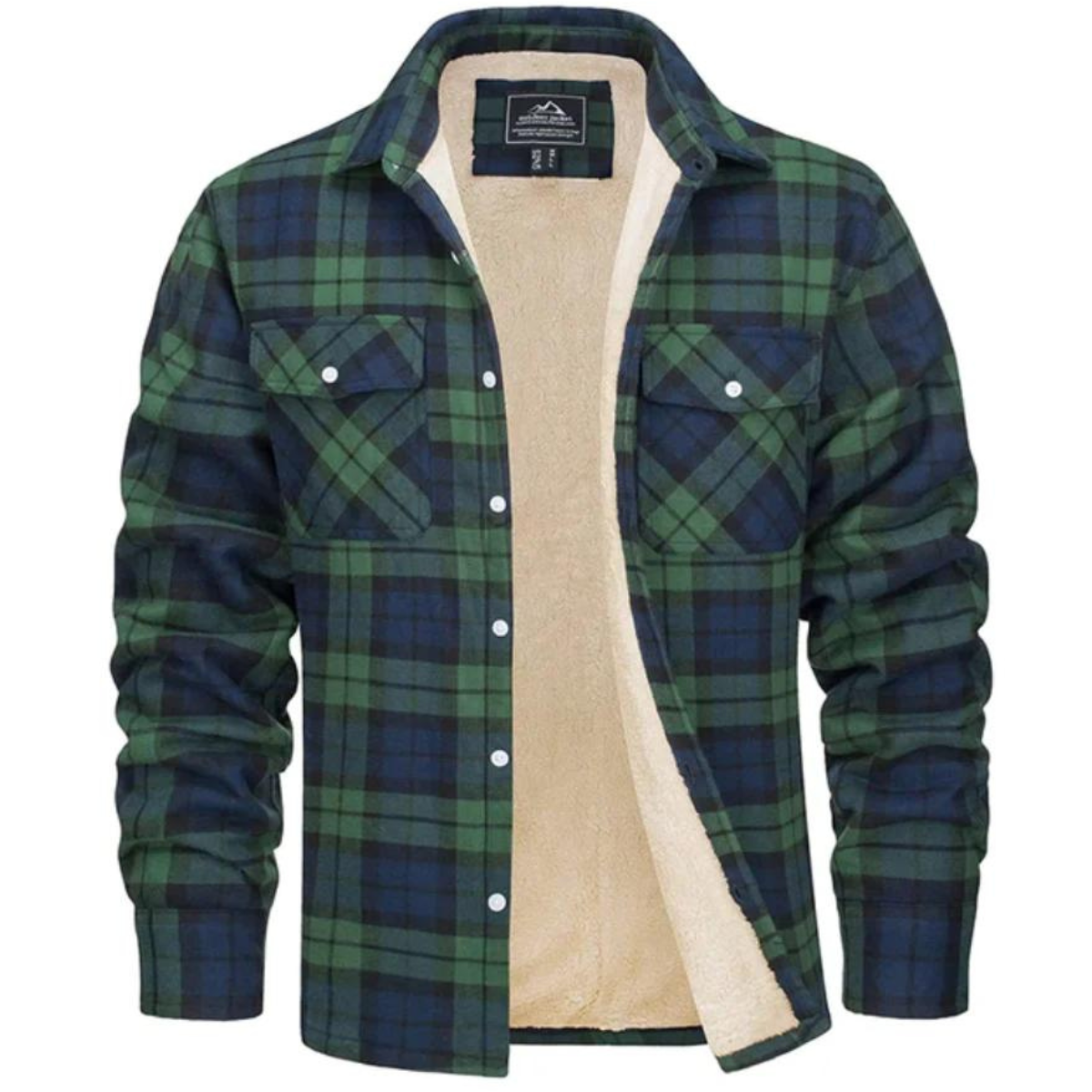 Men's Sherpa Lined Plaid Jacket for Fall and Winter Everyday Wear Green