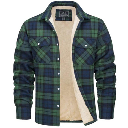 Men's Sherpa Lined Plaid Jacket for Fall and Winter Everyday Wear Green