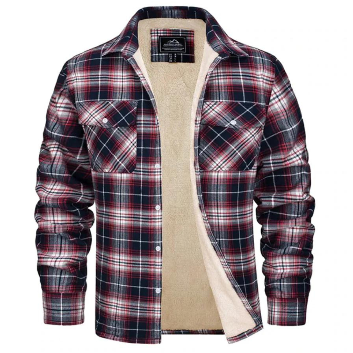 Men's Sherpa Lined Plaid Jacket for Fall and Winter Everyday Wear Red