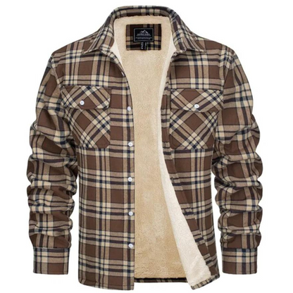 Men's Sherpa Lined Plaid Jacket for Fall and Winter Everyday Wear Khaki
