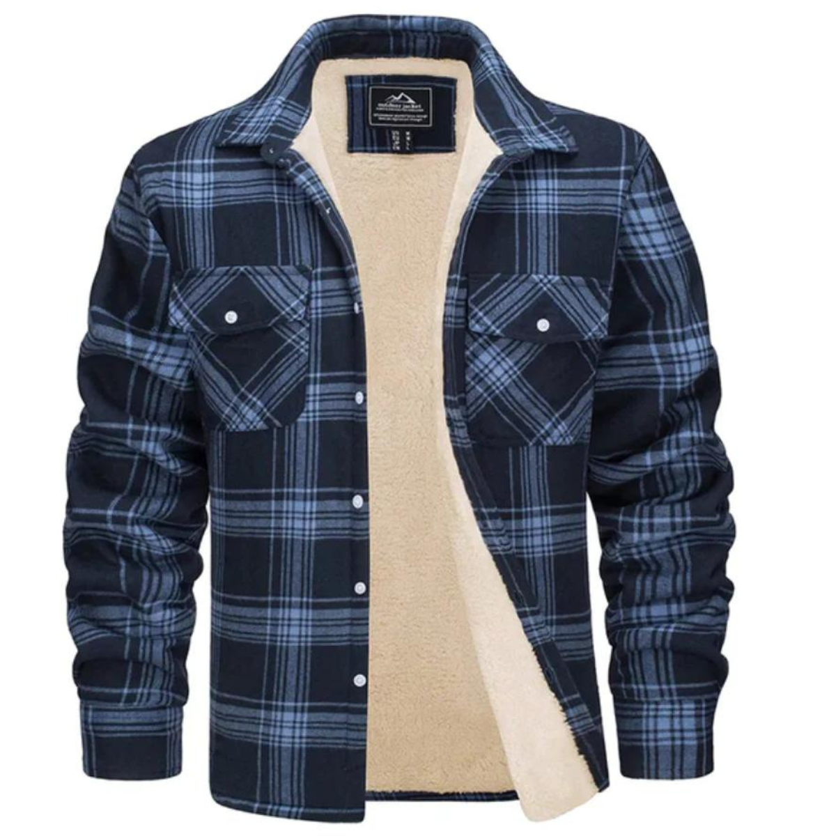 Men's Sherpa Lined Plaid Jacket for Fall and Winter Everyday Wear Navy Blue