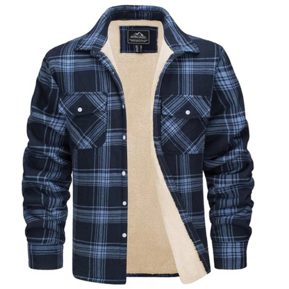 Men's Sherpa Lined Plaid Jacket for Fall and Winter Everyday Wear Navy Blue