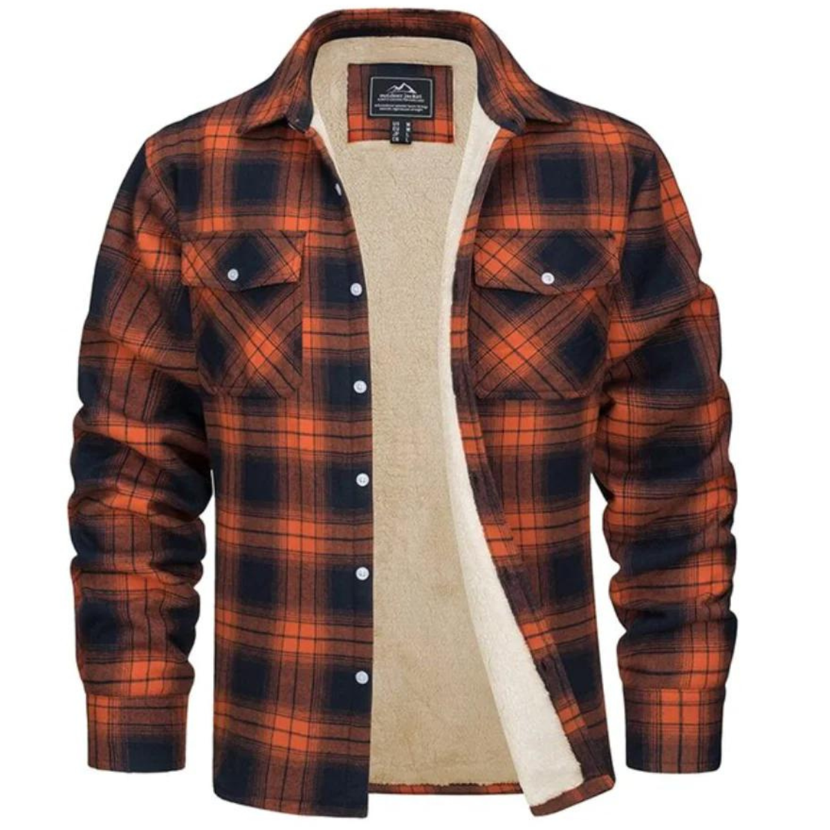 Men's Sherpa Lined Plaid Jacket for Fall and Winter Everyday Wear Orange