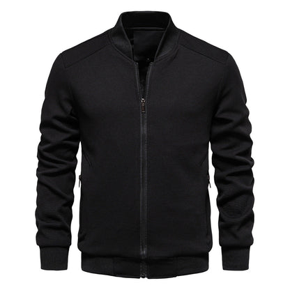 Men's Slim-Fit Bomber Jacket for Fall and Winter Everyday Wear Black