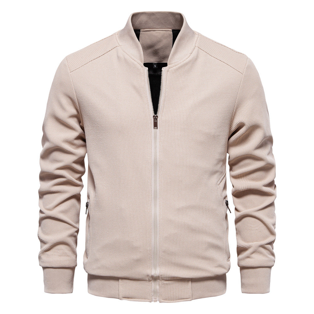 Men's Slim-Fit Bomber Jacket for Fall and Winter Everyday Wear Beige