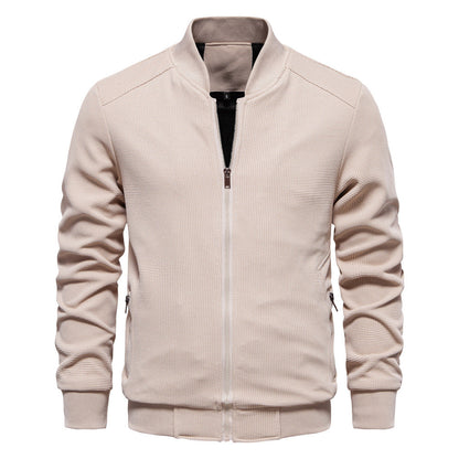 Men's Slim-Fit Bomber Jacket for Fall and Winter Everyday Wear Beige