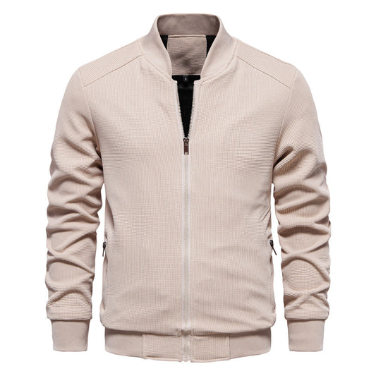 Men's Slim-Fit Bomber Jacket for Fall and Winter Everyday Wear Beige