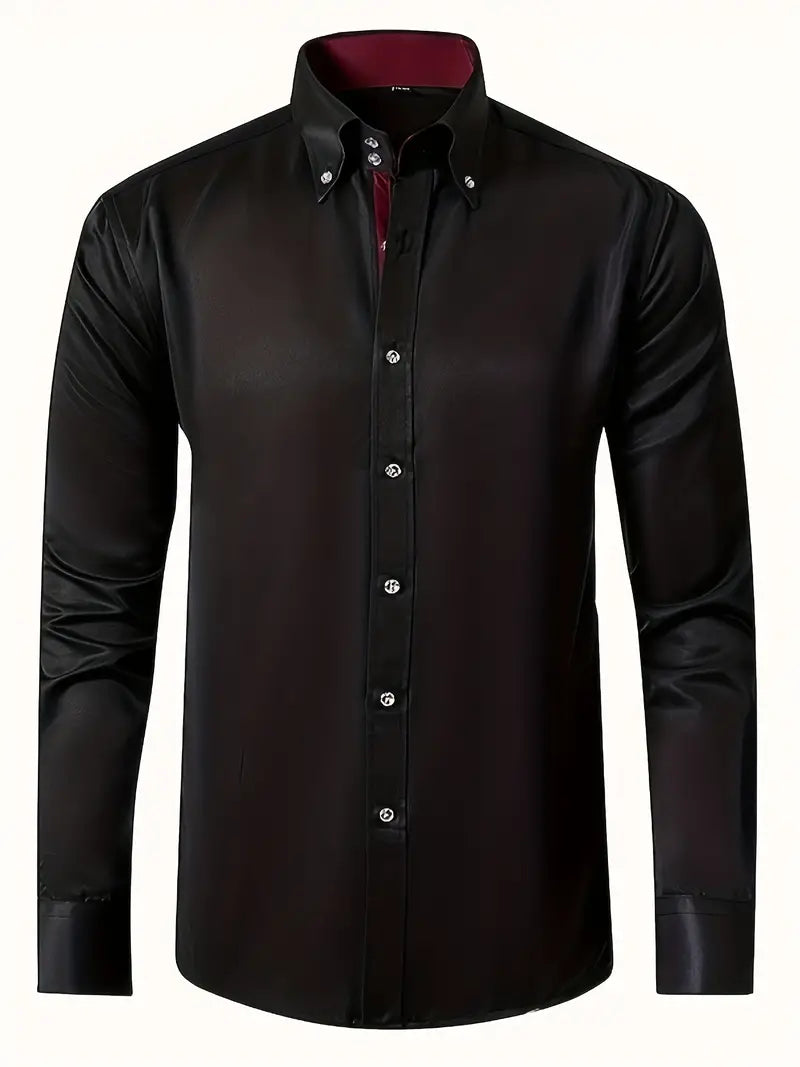 Men's Slim Fit Button-Down Dress Shirt for Daily Use Warm Black
