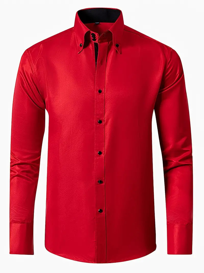 Men's Slim Fit Button-Down Dress Shirt for Daily Use Warm Red