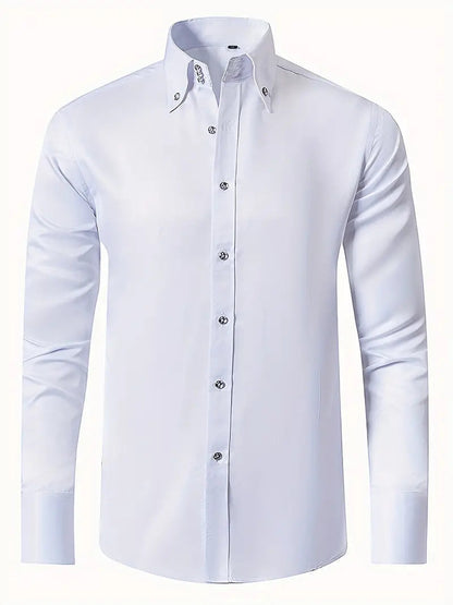 Men's Slim Fit Button-Down Dress Shirt for Daily Use Warm Milky
