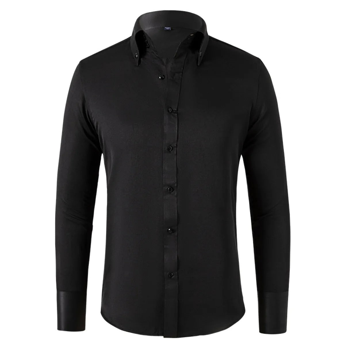 Men's Slim Fit Button-Down Dress Shirt for Daily Use Warm Black Buttons