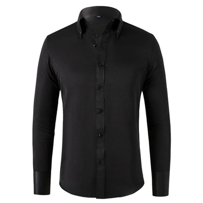 Men's Slim Fit Button-Down Dress Shirt for Daily Use Warm Black Buttons
