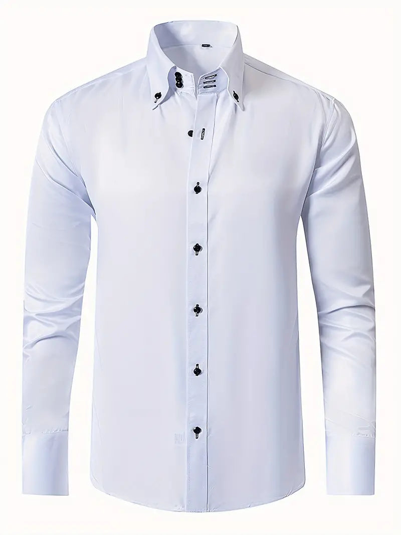 Men's Slim Fit Button-Down Dress Shirt for Daily Use Warm White