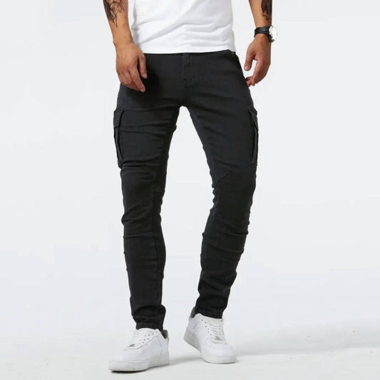 Men's Slim-Fit Cargo Pants for Fall and Winter Everyday Wear Black