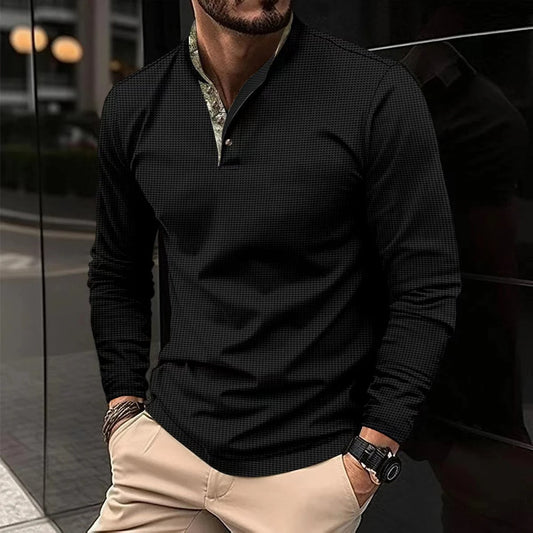 Men's Slim-Fit Casual Shirt for Fall and Winter Everyday Wear Black