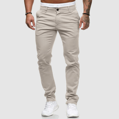 Men's Slim-Fit Chino Pants for Fall and Winter Everyday Wear Khaki