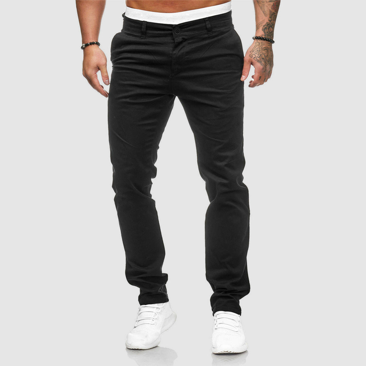 Men's Slim-Fit Chino Pants for Fall and Winter Everyday Wear Black