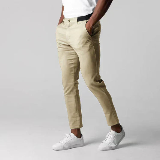 Men's Slim Fit Chino Pants with Zipper fly with button closure Khaki