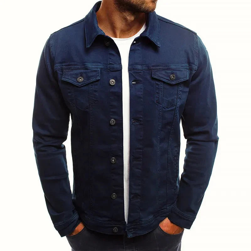 Men's Slim-Fit Denim Jacket with Button Closure with Button-down Blue
